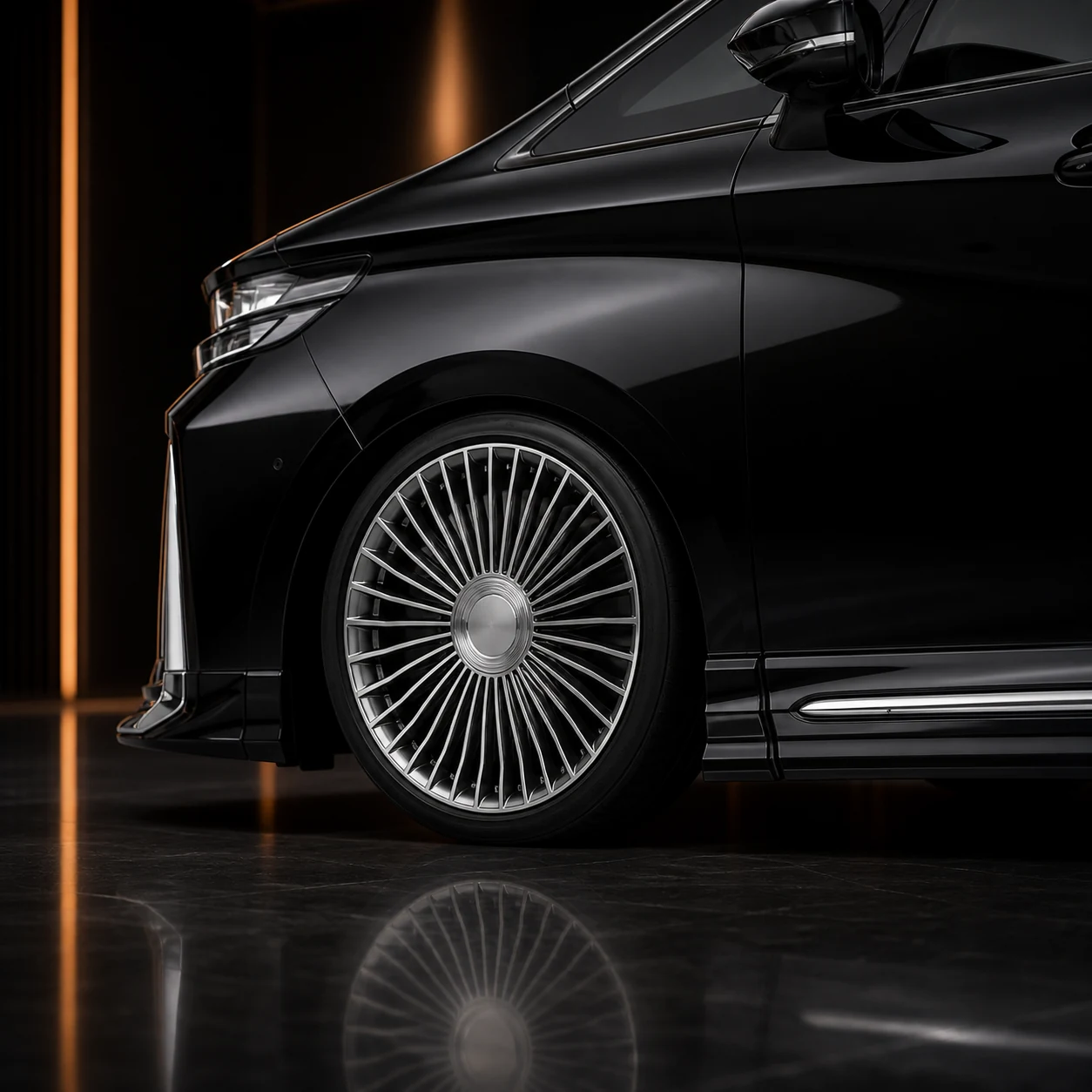 Sports Aero Smoked Chrome — Toyota Vellfire 40 Z Premier (2023–) — wheel and side detail