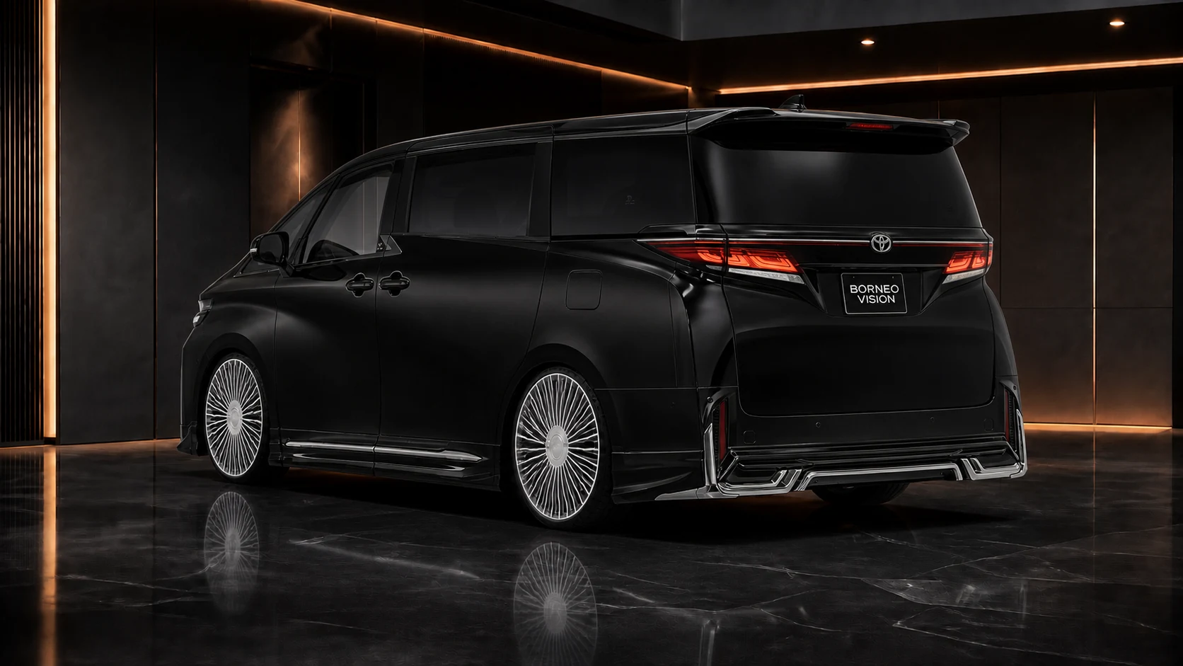Sports Aero Smoked Chrome — Toyota Vellfire 40 Z Premier (2023–) — rear three-quarter