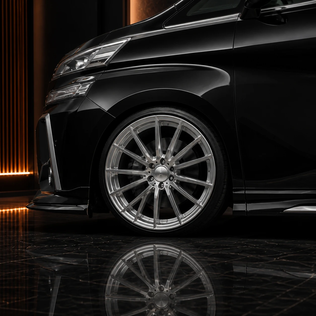 Sports Aero Half Type LED — Toyota Vellfire 30 Z/ZA/ZR Pre-Facelift (2015–2017) — wheel and side detail