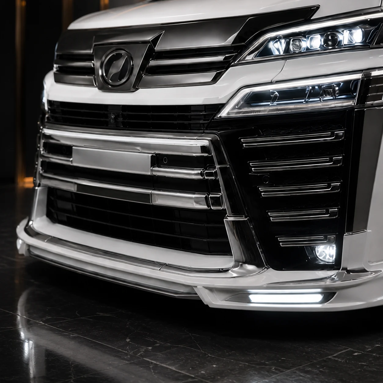 Executive Aero Complete Chrome + LED — Toyota Vellfire 30 Z/ZG/ZR Facelift (2017–2023) — front aero detail