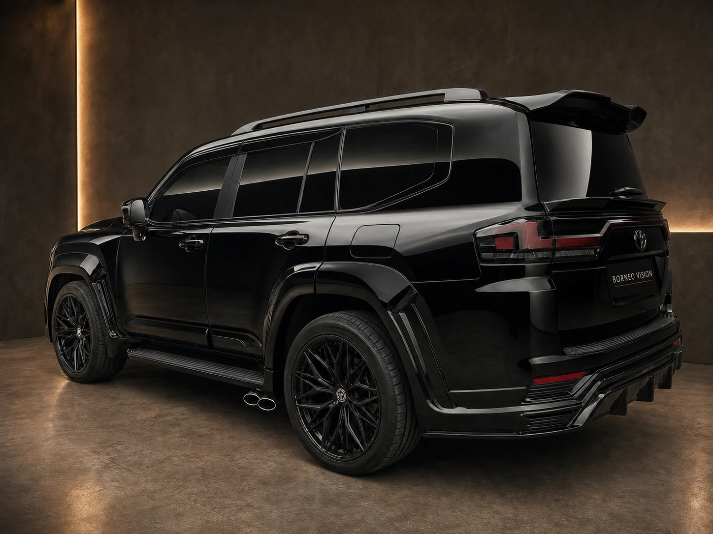 Toyota Land Cruiser 300 Obsidian Build 01, rear-left three-quarter view