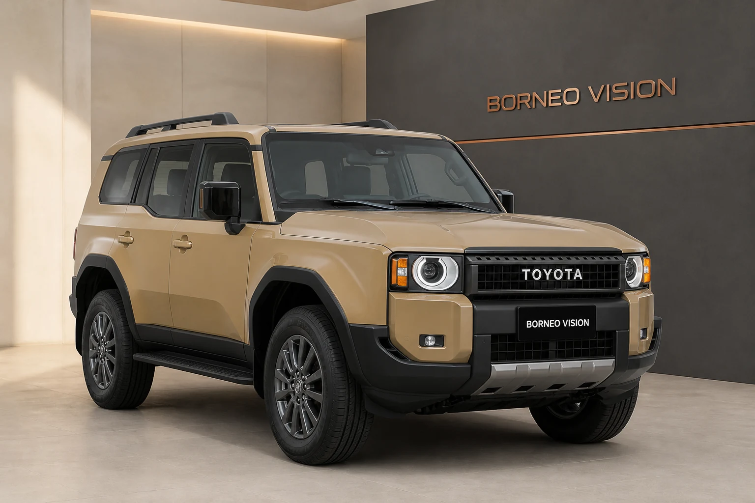 Toyota Land Cruiser 250 Series factory-state AI reference with BORNEO VISION plate