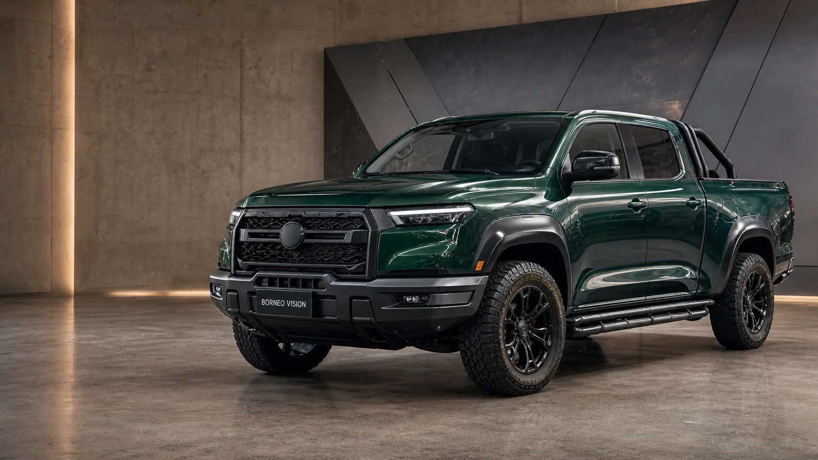 Editorial concept visual for restrained pickup styling on a modern 4x4 truck — usable height, protection and clean proportions
