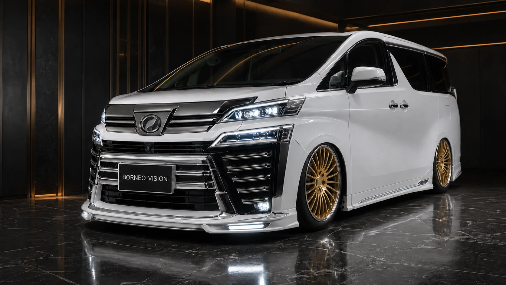 Executive Aero Complete Chrome + LED — Toyota Vellfire 30 Z/ZG/ZR Facelift (2017–2023) — front three-quarter