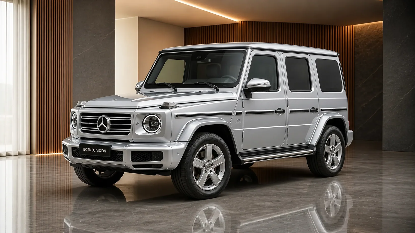 Mercedes-Benz G-Class W463A in factory-stock appearance, front three-quarter view — BORNEO VISION generated factory reference