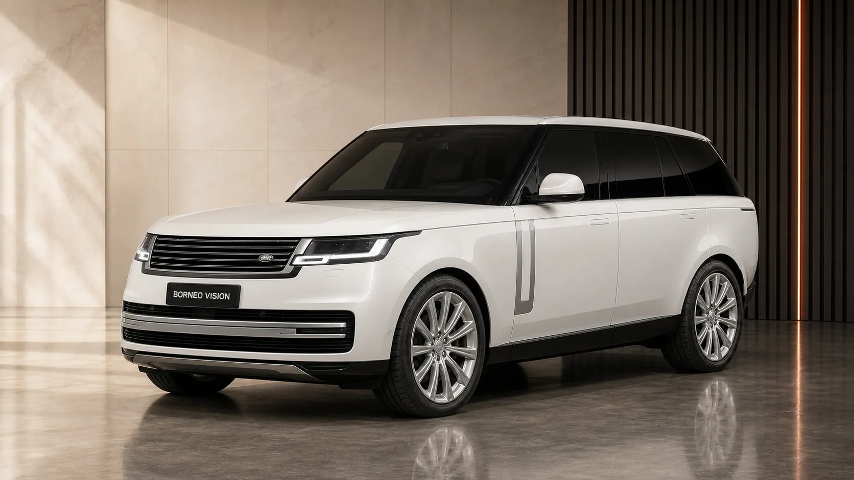 Range Rover L460 in factory-stock appearance, front three-quarter view — BORNEO VISION generated factory reference